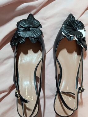 Linea Paolo Castiel Black Floral Appliqué Slingback Flats